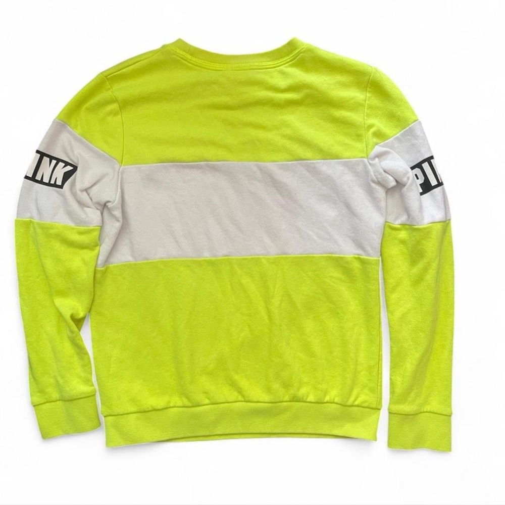 PINK Victoria's Secret Neon Yellow Crewneck Sweater reflective size XS Y2K - Picture 3 of 7